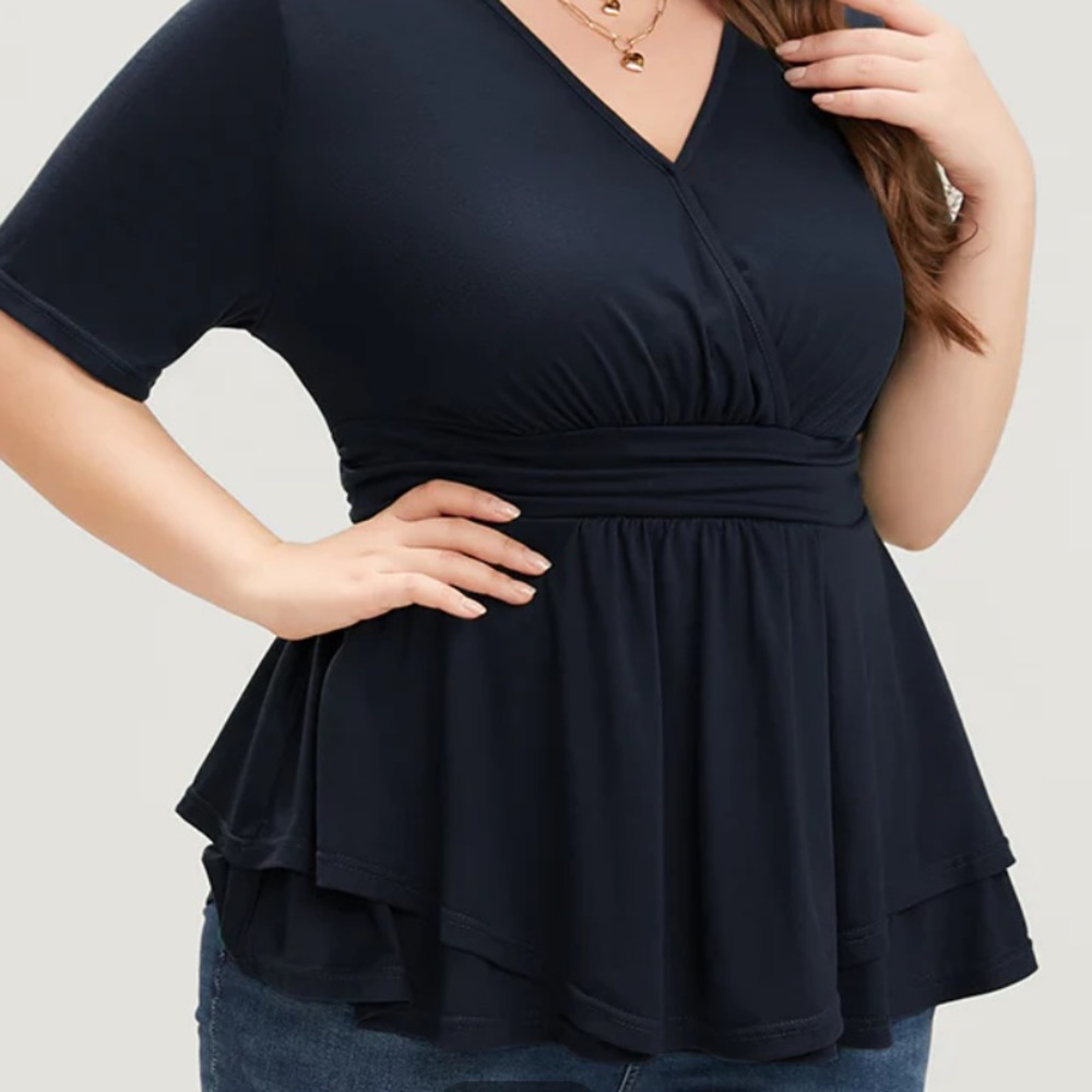 NWT bloomchic black short sleeve surplus top